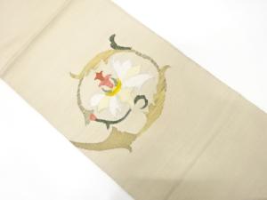 手織り紬　唐花模様織り出し　名古屋帯